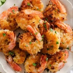 Coconut shrimp on a plate.