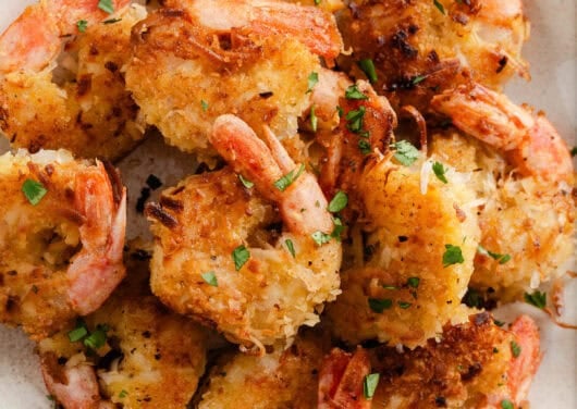 Coconut shrimp on a plate.