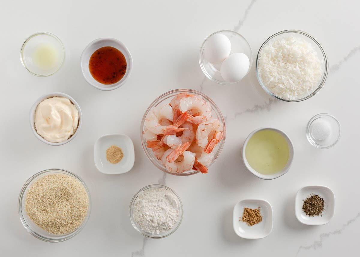 Ingredients for coconut shrimp.