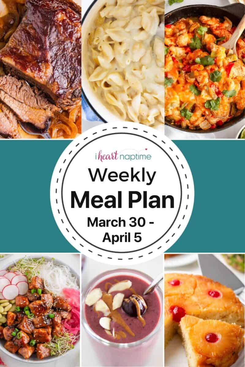 Photo collage of recipes for I Heart Naptime meal plan.
