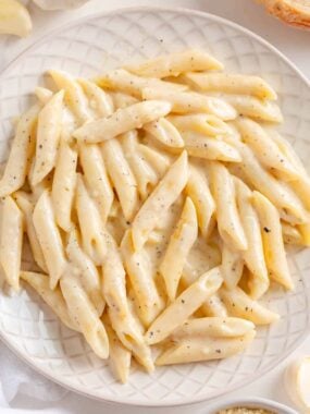 Penne pasta on a plate.