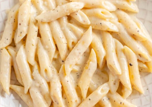 Penne pasta on a plate.