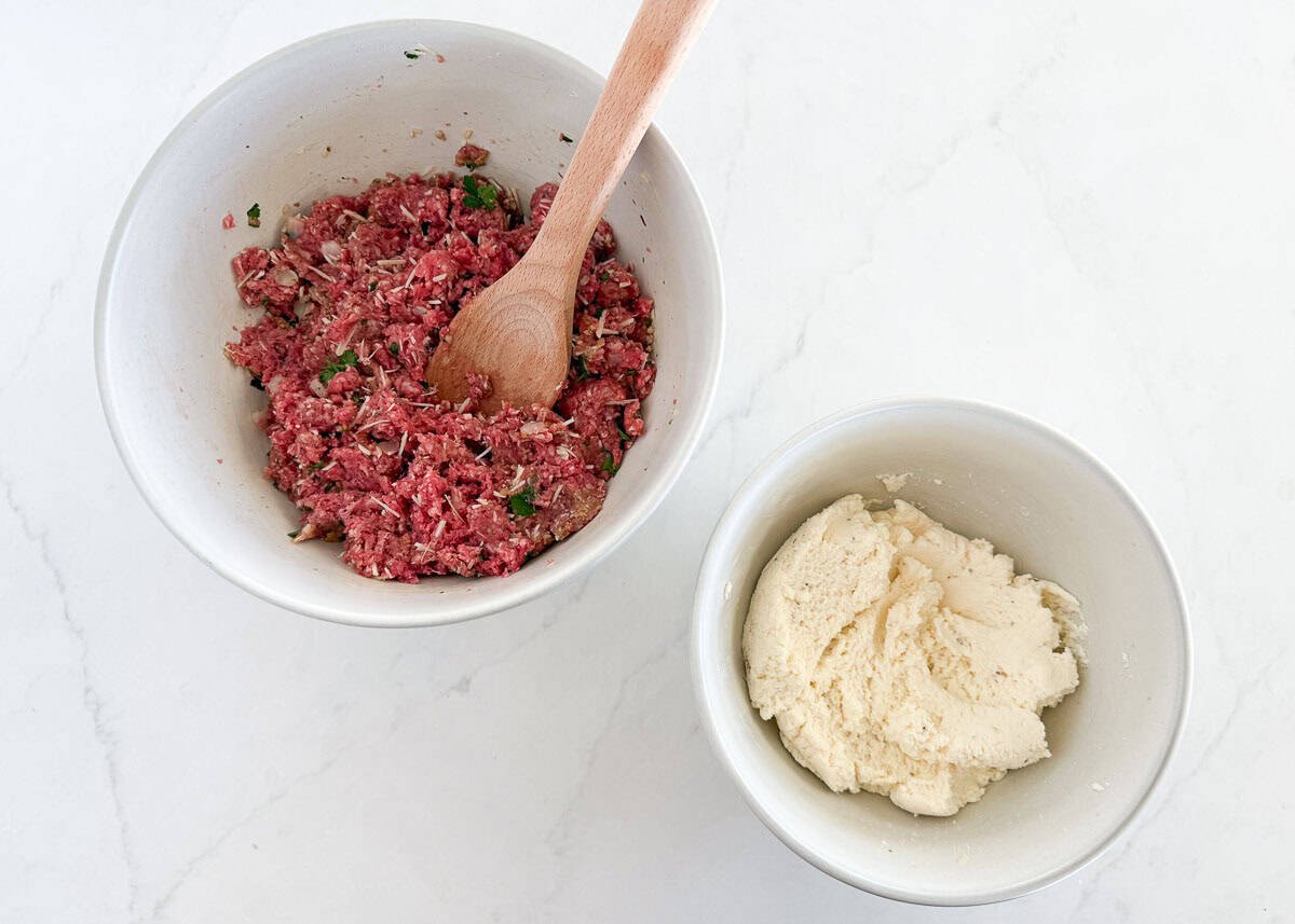 Showing how to make ricotta meatballs.