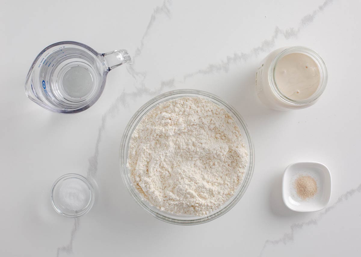 Sourdough, flour, instant yeast, water and salt.