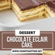 Chocolate eclair cake on a plate.
