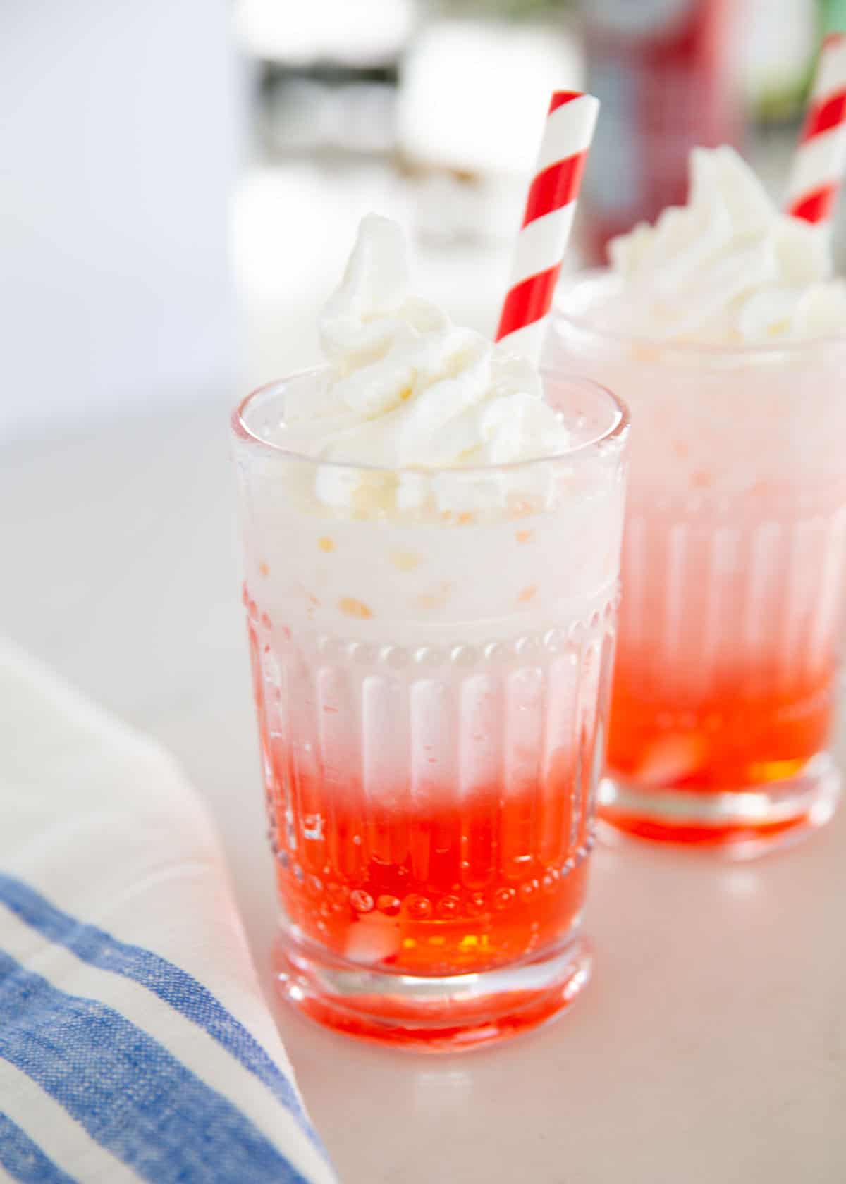 Italian soda in a glass cup.