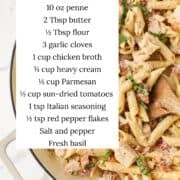 Marry me chicken pasta with ingredients listed.