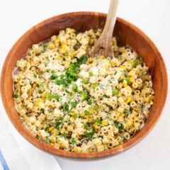Mexican street corn pasta salad in a bowl.