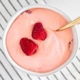 Raspberry fluff in a bowl.