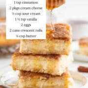 Stacked sopapilla bars with ingredients listed.
