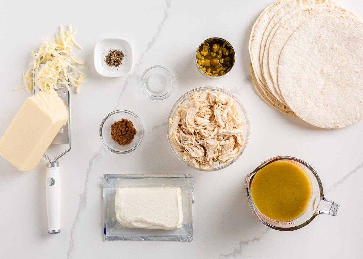 Ingredients for cream cheese chicken enchiladas.