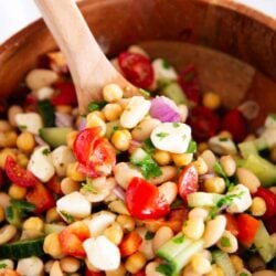Dense bean salad in a bowl.