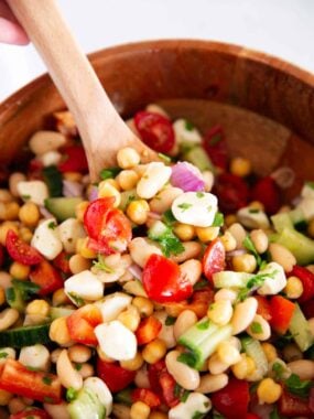 Dense bean salad in a bowl.