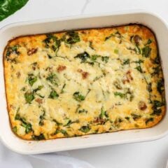 Easy breakfast casserole in a baking dish.