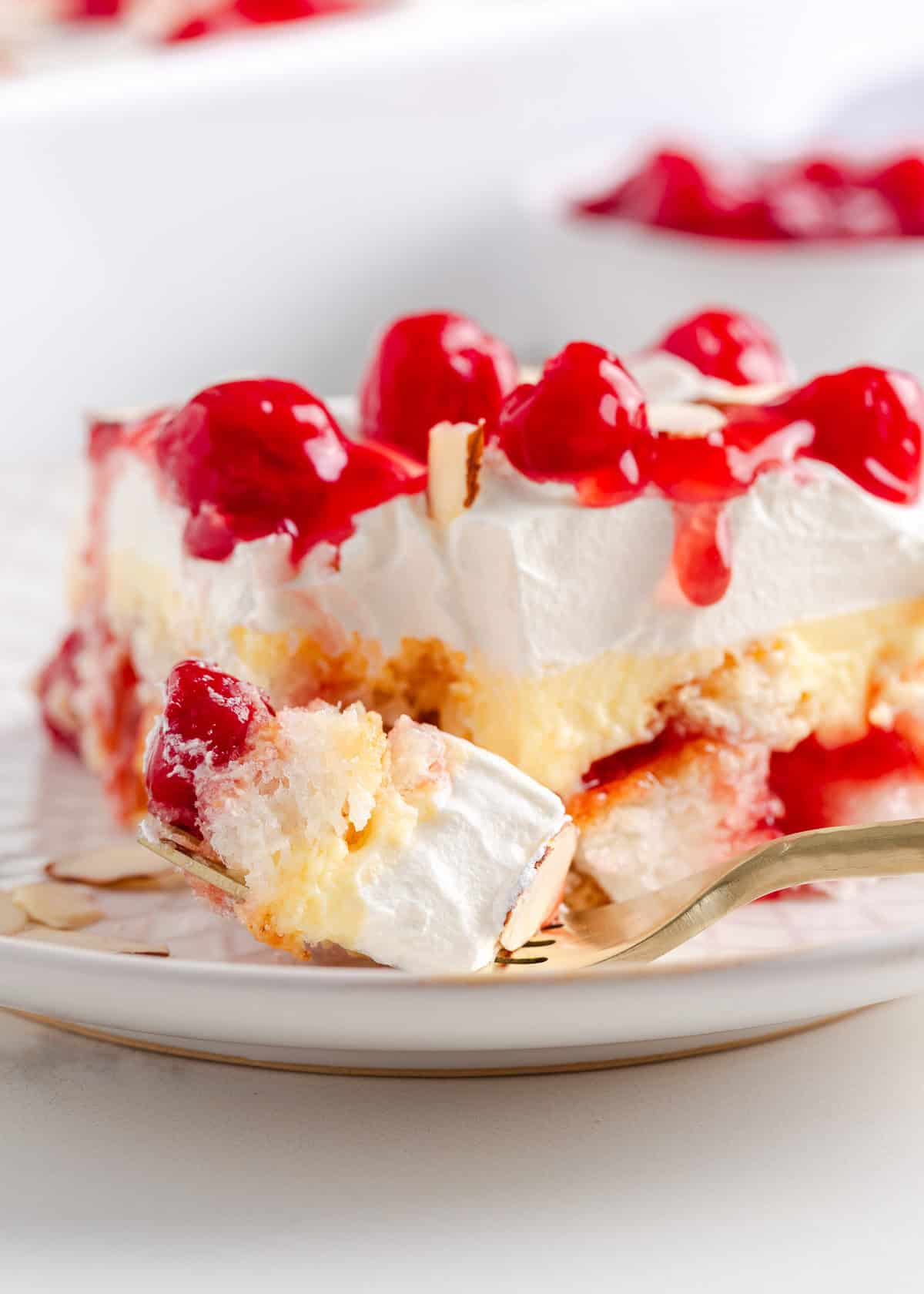 Close up of heaven on earth cake on a plate.