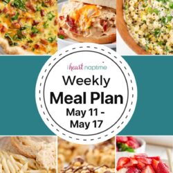 A photo collage of recipes for I Heart Naptime weekly meal plan.