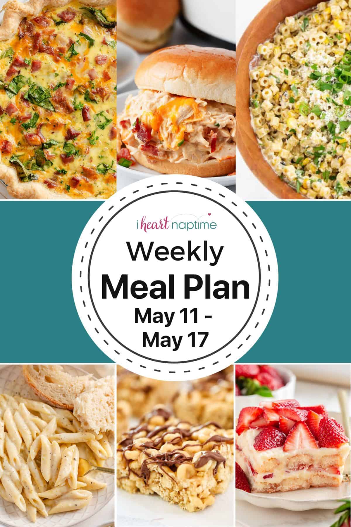 A photo collage of recipes for I Heart Naptime weekly meal plan.