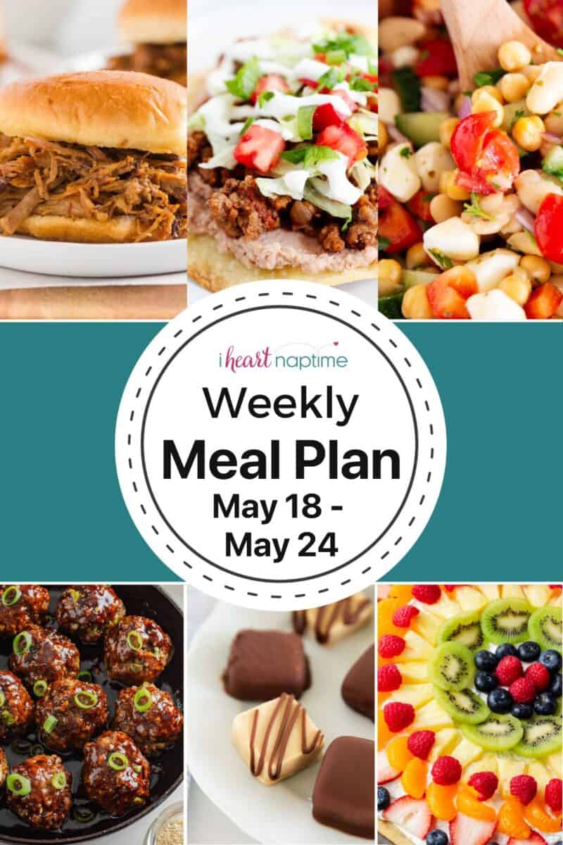 Recipe photo collage with meal plan recipes from I Heart Naptime.