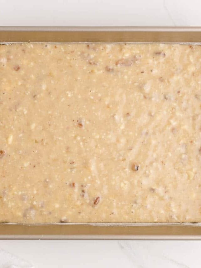 Banana bread brownie batter in pan.