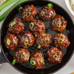 Korean meatballs in a skillet.