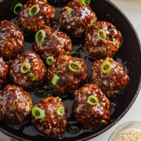 Korean meatballs in a skillet.