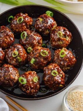 Korean meatballs in a skillet.