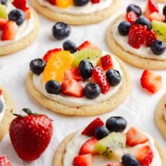 Fruit pizza cookies on the counter.