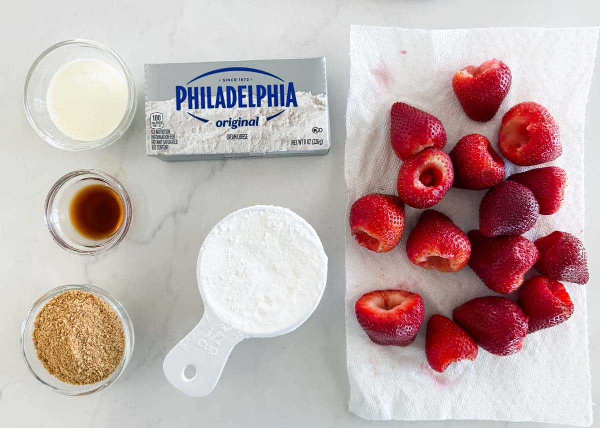 Cheesecake stuffed strawberries ingredients.