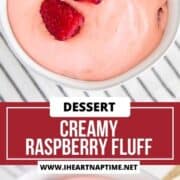 Creamy raspberry fluff in a white bowl.