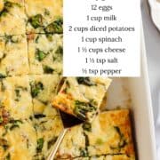 Easy breakfast casserole with ingredients listed.