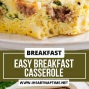 Easy breakfast casserole in a dish then plated.