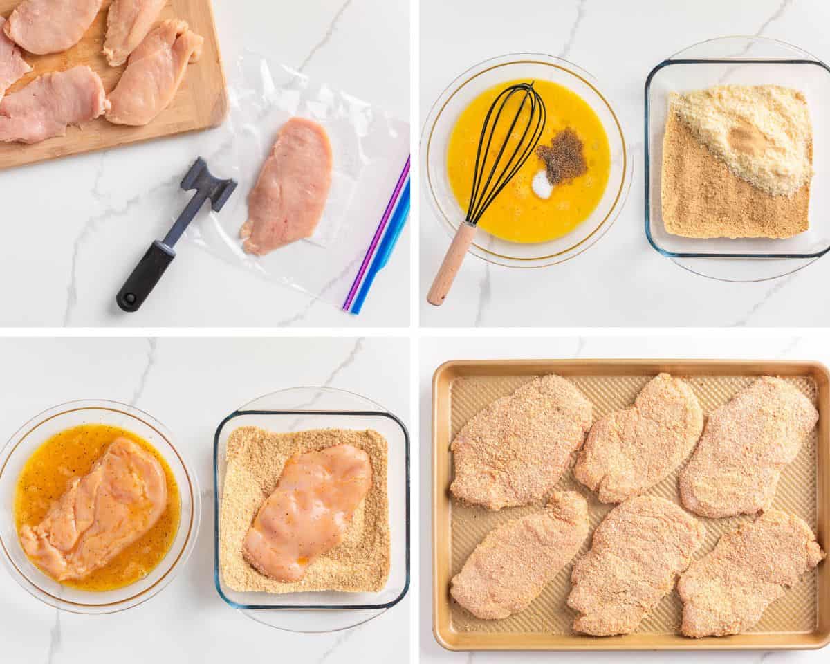 Showing how to make baked chicken parmesan.