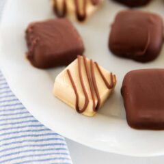 Peanut butter yogurt bites on a plate.