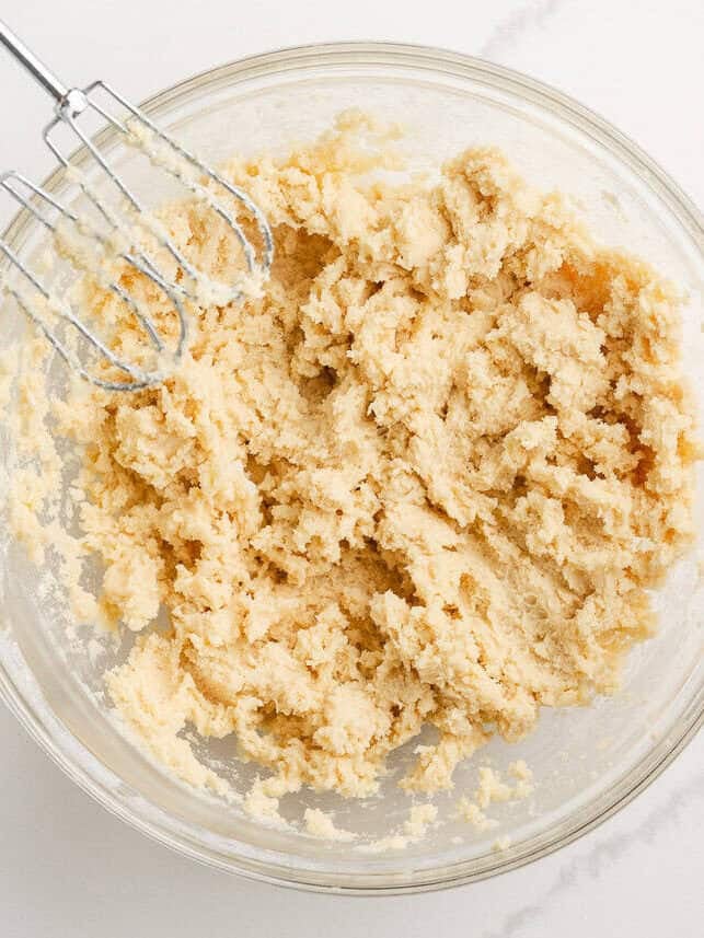 Sugar cookie dough in a bowl.