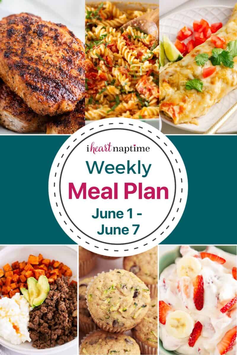 A collage of photos for I Heart Naptime weekly meal plan.