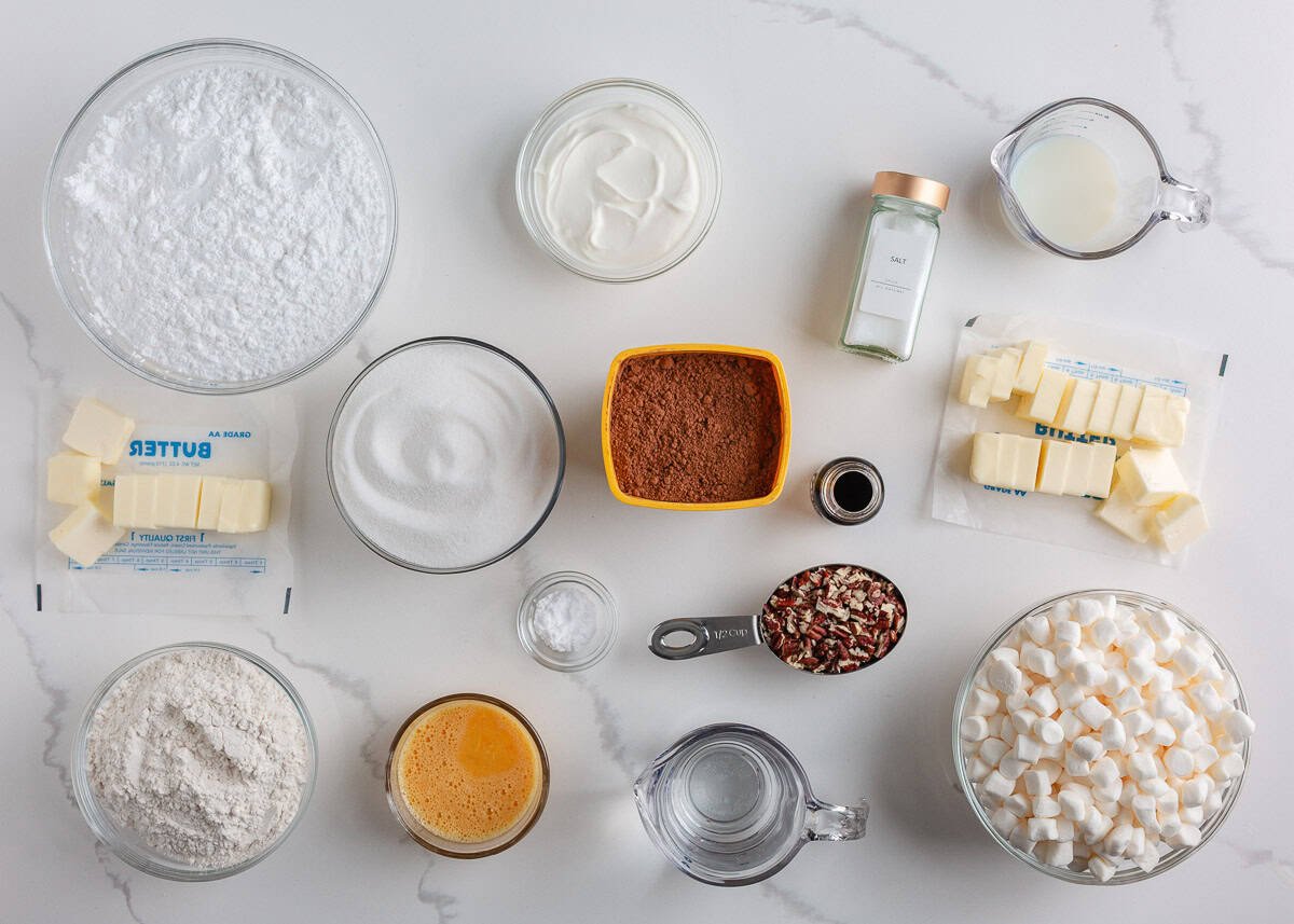 Mississippi mud pie cake ingredient on the counter.