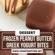 Frozen peanut butter Greek yogurt bites on a plate.