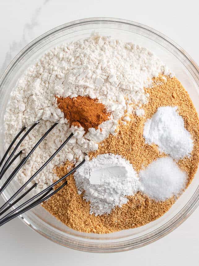 Whisking dry ingredients.