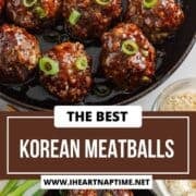 Korean meatballs in a cast iron skillet.