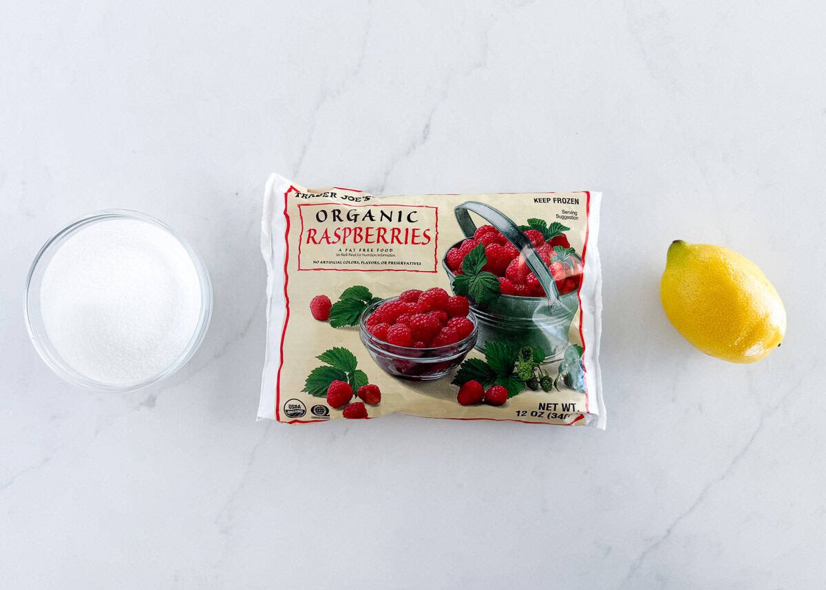 Raspberry jam ingredients.
