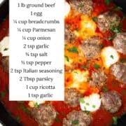 Ricotta meatballs with ingredients listed.