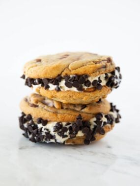 Cookie Ice Cream Sandwiches with chocolate chips.