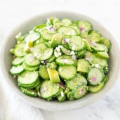 Cucumber avocado salad in a bowl.