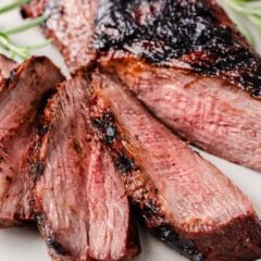Tri tip sliced on a plate.