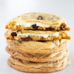 Cheesecake stuffed chocolate chip cookies.