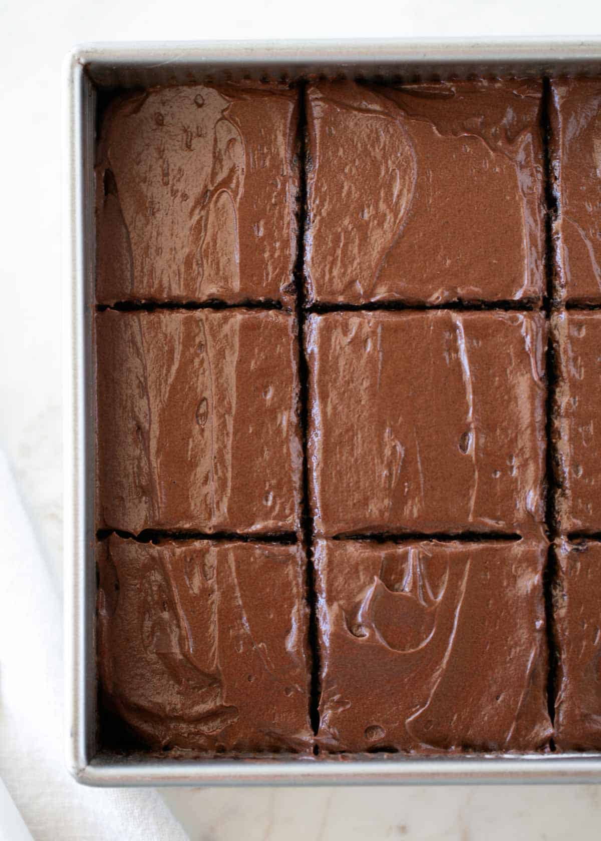 Crazy cake with chocolate frosting.