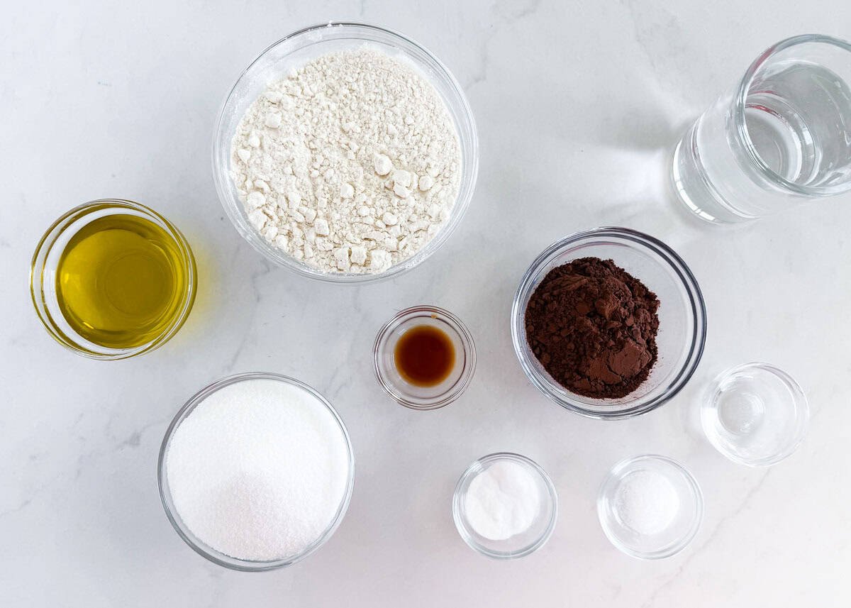 Crazy cake ingredients.