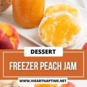 Peach jam on a biscuit and in jars.