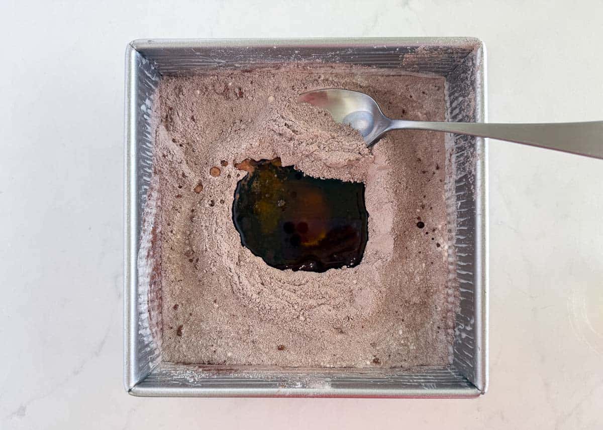Showing how to make crazy cake.