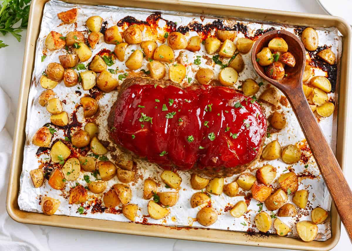 Sheet Pan Meatloaf and Potatoes